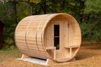 Dundalk White Cedar barrel sauna Ø200 x 300 cm met veranda, Nieuw, Verzenden