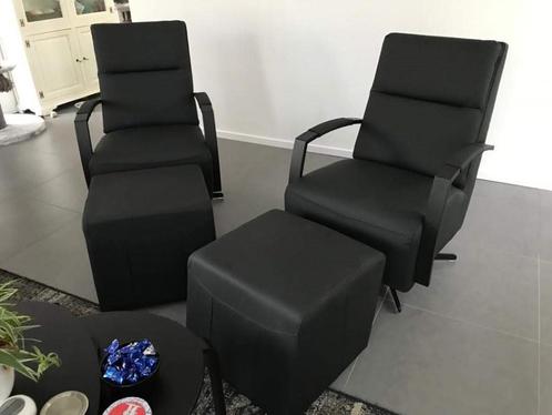 leren draaifauteuils met stervoet - met hockers - bruin lee, Huis en Inrichting, Fauteuils, 50 tot 75 cm, 75 tot 100 cm, Nieuw