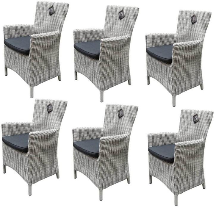 Capri dining tuinstoel wit grijs wicker set van 6, Tuin en Terras, Tuinstoelen, Nieuw, Wicker, Ophalen of Verzenden