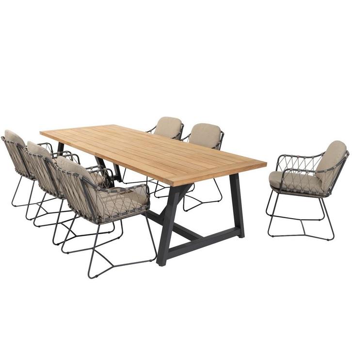 Noah Prego dining tuinset 260x100xH75 cm 7 delig taupe 4, Tuin en Terras, Tuinsets en Loungesets, Nieuw, Ophalen of Verzenden