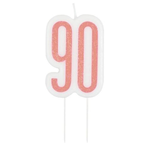 Kaars 90 Jaar Rose Goud 10cm, Hobby en Vrije tijd, Feestartikelen, Nieuw, Verzenden