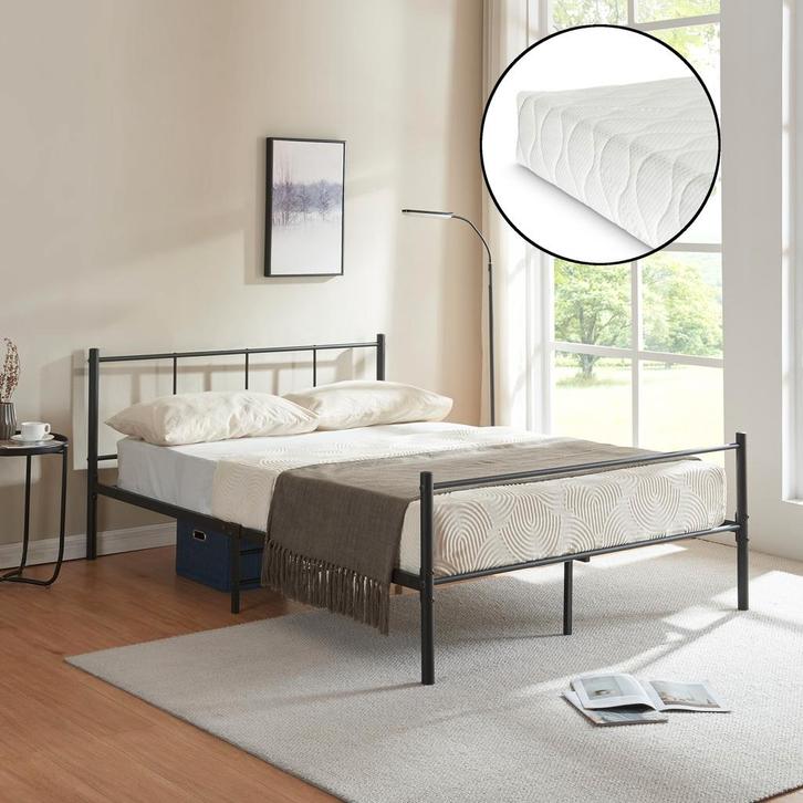 Metalen bedframe Hercules incl. matras zwart 140x200 cm, Huis en Inrichting, Slaapkamer | Bedden, Verzenden