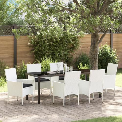 vidaXL 7-delige tuinset met kussens van witte poly rattan, Tuin en Terras, Tuinsets en Loungesets, Tuinset, Nieuw, Rotan, Verzenden