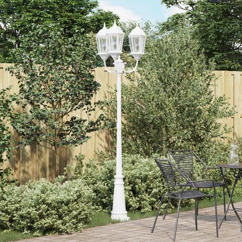 vidaXL Tuinlampenpaal 3-Lamp E27 Wit 235 cm Aluminium, Tuin en Terras, Buitenverlichting, Nieuw, Verzenden