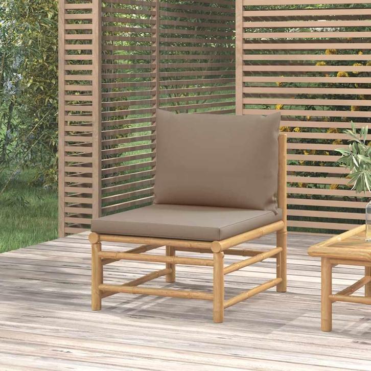 vidaXL Tuinmiddenbank met kussens bamboe taupe, Tuin en Terras, Tuinsets en Loungesets, Nieuw, Hout, Verzenden