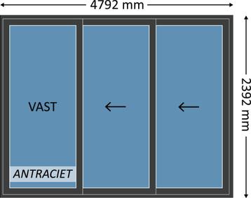 Voorraad 3-delige schuifpui, aluminium, antraciet, met glas beschikbaar voor biedingen