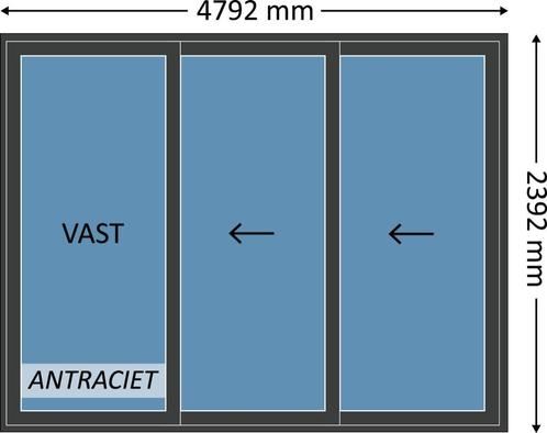 Voorraad 3-delige schuifpui, aluminium, antraciet, met glas, Doe-het-zelf en Verbouw, Kozijnen en Schuifpuien, Inclusief glas