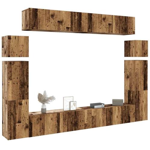 vidaXL 8-delig Tv-meubelset wandmontage bewerkt hout oud, Huis en Inrichting, Kasten | Televisiemeubels, Nieuw, Overige houtsoorten
