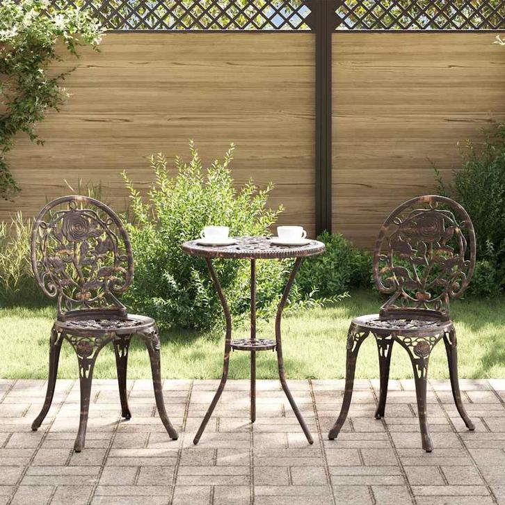 vidaXL Tuin Bistro Set 3 pcs Brons Aluminium, Tuin en Terras, Tuinsets en Loungesets, Nieuw, Aluminium, Verzenden