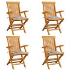 vidaXL Tuinstoelen 4 st met grijs geruite kussens massief, Verzenden, Nieuw, Teakhout
