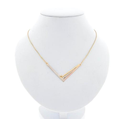 Gouden ketting met een vaste tricolor hanger en zirconia..., Sieraden, Tassen en Uiterlijk, Kettingen, Overige kleuren, Gebruikt