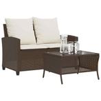 vidaXL Tuinbank 2-zits met kussens & tafel poly rattan bruin, Verzenden, Nieuw, Rotan