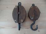 2 grote Antieke houten scheepskatrollen - Hout, IJzer, Antiek en Kunst