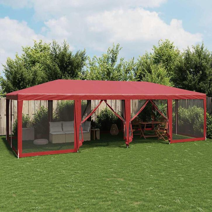 vidaXL Partytent met 12 mesh zijwanden 8x4 m HDPE rood, Tuin en Terras, Partytenten, Partytent, Nieuw, Verzenden