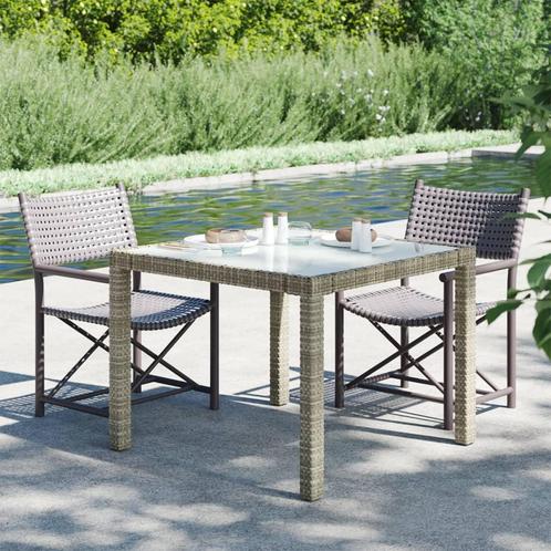 vidaXL Tuintafel 90x90x75 cm gehard glas en poly rattan, Tuin en Terras, Tuintafels, Nieuw, Verzenden