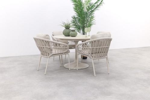 Suns Tosca/Nova ronde tuinset Ø120 cm. (5-delig) - Zand, Tuin en Terras, Tuinsets en Loungesets, Tuinset, Nieuw, Overige materialen