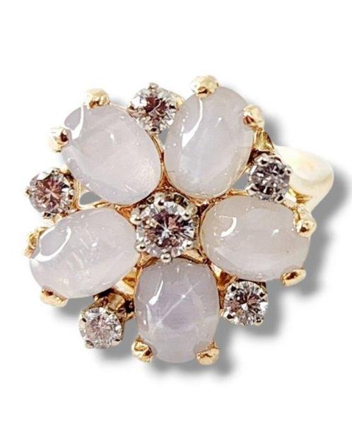 Ring - 14 karaat Geel goud, Natuurlijke witte maansteen en, Sieraden, Tassen en Uiterlijk, Ringen