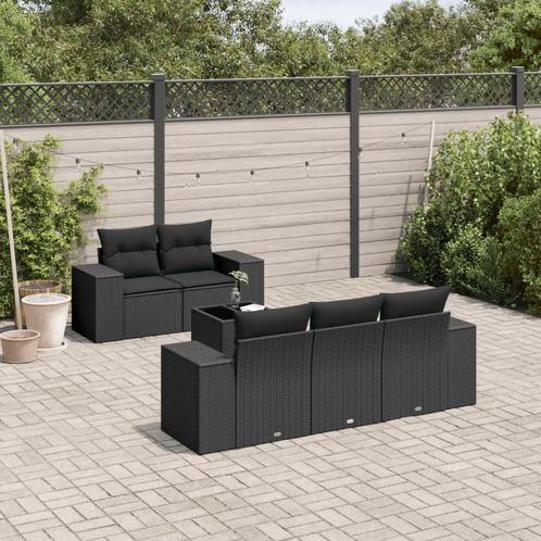 vidaXL 6-delige Loungeset met kussens poly rattan zwart, Tuin en Terras, Tuinsets en Loungesets, Loungeset, Nieuw, Rotan, Verzenden