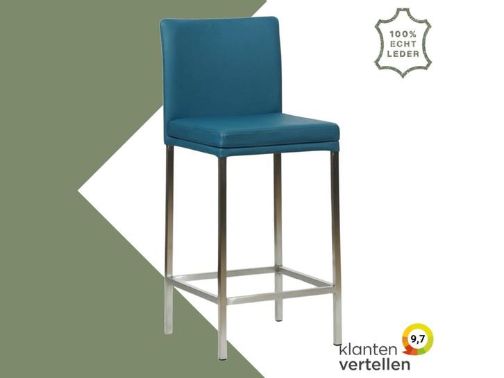 Leren barkruk Break laag - Hermes Turquoise (blauw) - Poten, Huis en Inrichting, Barkrukken, 90 cm of meer, 1 kruk, Nieuw, Leer