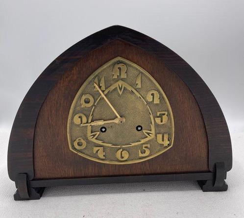 Klok - Art Deco Brons, Hout - 1910-1920 - Amsterdamse School, Antiek en Kunst, Antiek | Klokken
