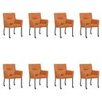 Set van 8 Leren eetkamerstoelen Lucky - Kenia Rost (oranje), Huis en Inrichting, Stoelen, Ophalen of Verzenden, Nieuw, Leer