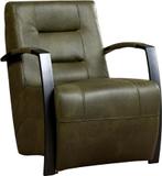 Olijfgroene leren industriële stalen fauteuil - Granada leer, Nieuw, Ophalen of Verzenden, Modern, 50 tot 75 cm