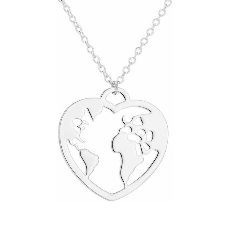 Fako Bijoux - Ketting - Wereldbol Hart - Wereldkaart -, Sieraden, Tassen en Uiterlijk, Kettingen, Verzenden