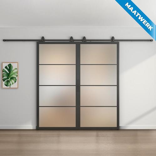 Dubbele stalen Schuifdeuren - 4 Vlaks - Maatwerk - Mat glas, Doe-het-zelf en Verbouw, Kozijnen en Schuifpuien, Nieuw, Inclusief glas