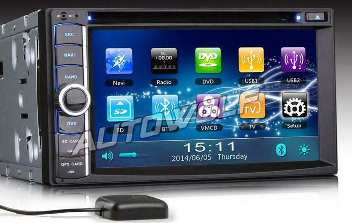 Navigatie dubbeldin autoradio met carkit en 2 jaar garantie, Auto diversen, Autonavigatie, Nieuw