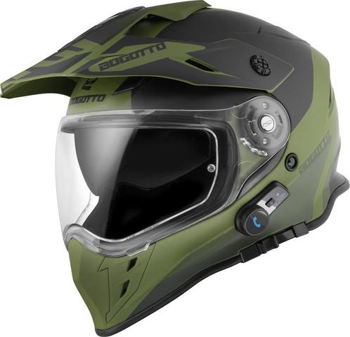 Bogotto H331 BT Tour EVO Zwart Groen Bluetooth Enduro Helm, Motoren, Kleding | Motorhelmen, Offroadhelm, Heren, XS, Nieuw met kaartje