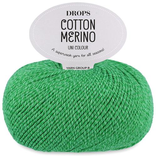 DROPS Cotton Merino Uni Colour - 37 papegaai groen - Wol/K, Hobby en Vrije tijd, Breien en Haken, Ophalen of Verzenden
