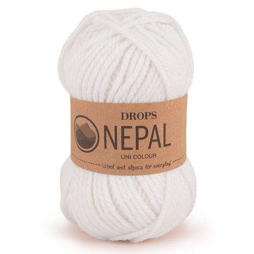 DROPS Nepal Uni Colour - 1101 wit - Wol Garen, Hobby en Vrije tijd, Breien en Haken, Ophalen of Verzenden