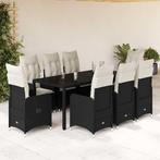 vidaXL 9-delige Bistroset met kussens poly rattan zwart, Verzenden, Nieuw, Rotan, 8 zitplaatsen