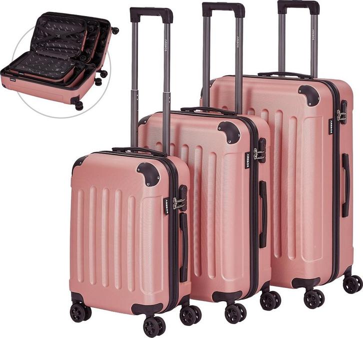 Kofferset - 3 delig - Trolley - Reiskofferset - Roze - Arebo, Sieraden, Tassen en Uiterlijk, Koffers, Zo goed als nieuw, Verzenden
