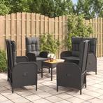 vidaXL 5-delige Tuinset met kussens poly rattan zwart, Verzenden, Nieuw, Rotan, Tuinset