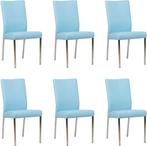 Set van 6 Lichtblauwe leren moderne eetkamerstoelen - Toledo, Huis en Inrichting, Stoelen, Overige kleuren, Nieuw, Leer, Ophalen of Verzenden