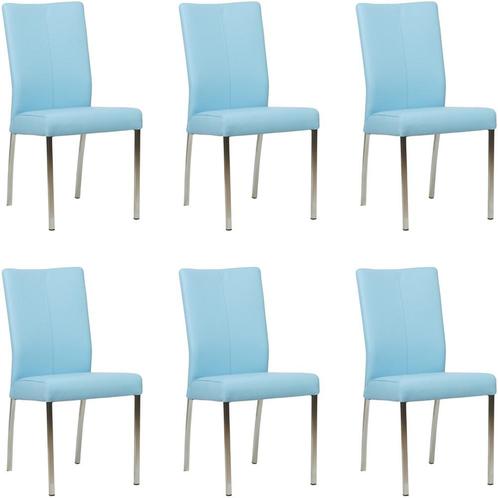 Set van 6 Lichtblauwe leren moderne eetkamerstoelen - Toledo, Huis en Inrichting, Stoelen, Vijf, Zes of meer stoelen, Overige kleuren
