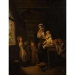 Schilderij van Huiselijk Tafereel, Gesigneerd (1854?), Antiek en Kunst, Kunst | Schilderijen | Klassiek, Ophalen