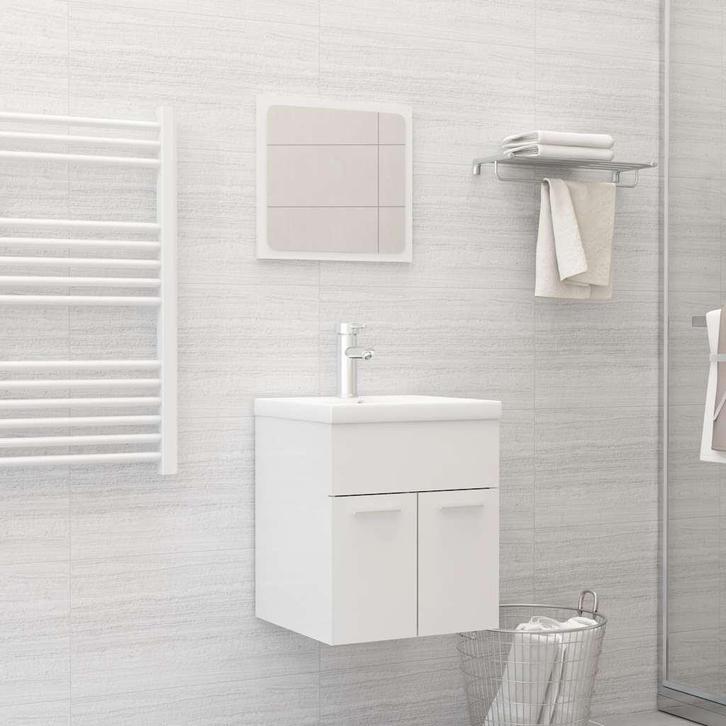 vidaXL 2-delige Badkamermeubelset spaanplaat hoogglans wit, Huis en Inrichting, Badkamer | Badkamermeubels, Nieuw, Verzenden