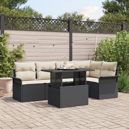 vidaXL 6-delige tuinbankset met kussens, zwart, poly riet, Tuin en Terras, Tuinsets en Loungesets, Nieuw, Rotan, Verzenden