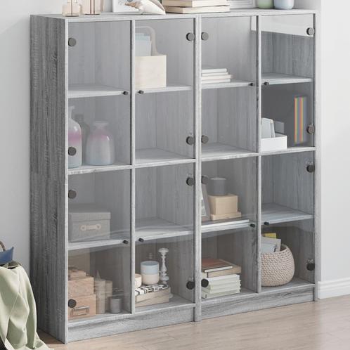 vidaXL Boekenkast met deuren 136x37x142 cm hout grijs sonoma, Huis en Inrichting, Kasten | Buffetkasten, Nieuw, Overige houtsoorten