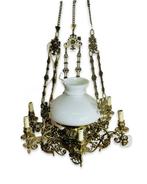 Plafondlamp - Quinqué met kandelaars - Brons, Kristal, Antiek en Kunst