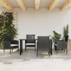 vidaXL 5-delige Tuinset poly rattan en staal zwart, 4 zitplaatsen, Nieuw, Tuinset, Verzenden
