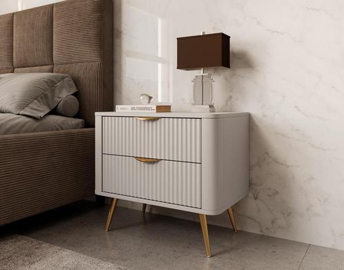 Meubella Nachtkastje beige 63 cm met 2 lades, Huis en Inrichting, Slaapkamer | Nachtkastjes, Nieuw, Verzenden