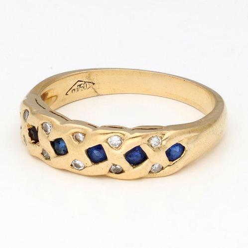Ring - 18 karaat Geel goud - 0.30ct. tw. Saffier - Diamant, Sieraden, Tassen en Uiterlijk, Ringen