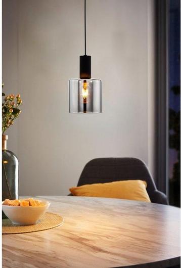 EGLO Gorosiba - Hanglamp - E27 - Ø 15 cm - rookglas - Zwart beschikbaar voor biedingen