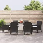 vidaXL 7-delige Tuinset met kussens poly rattan zwart, 6 zitplaatsen, Nieuw, Tuinset, Verzenden