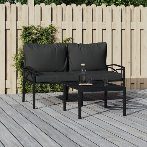 vidaXL Tuinstoelen met grijze kussens 2 st 62x75x79 cm staal, Tuin en Terras, Tuinsets en Loungesets, Tuinset, Nieuw, Rvs, Verzenden
