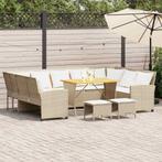 vidaXL 4-delige Loungeset met kussens poly rattan beige, Verzenden, Nieuw, Meer dan 8 zitplaatsen, Loungeset