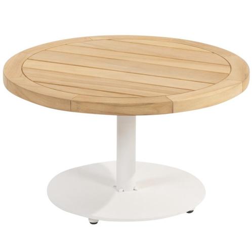 Volta teak salontafel centrale poot wit 60 cm rond 4, Tuin en Terras, Tuintafels, Nieuw, Ophalen of Verzenden